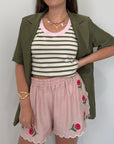 Haveone - Short con ricamo fiori rosa