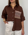 Tensione In - Camicia in lino zigzag moro