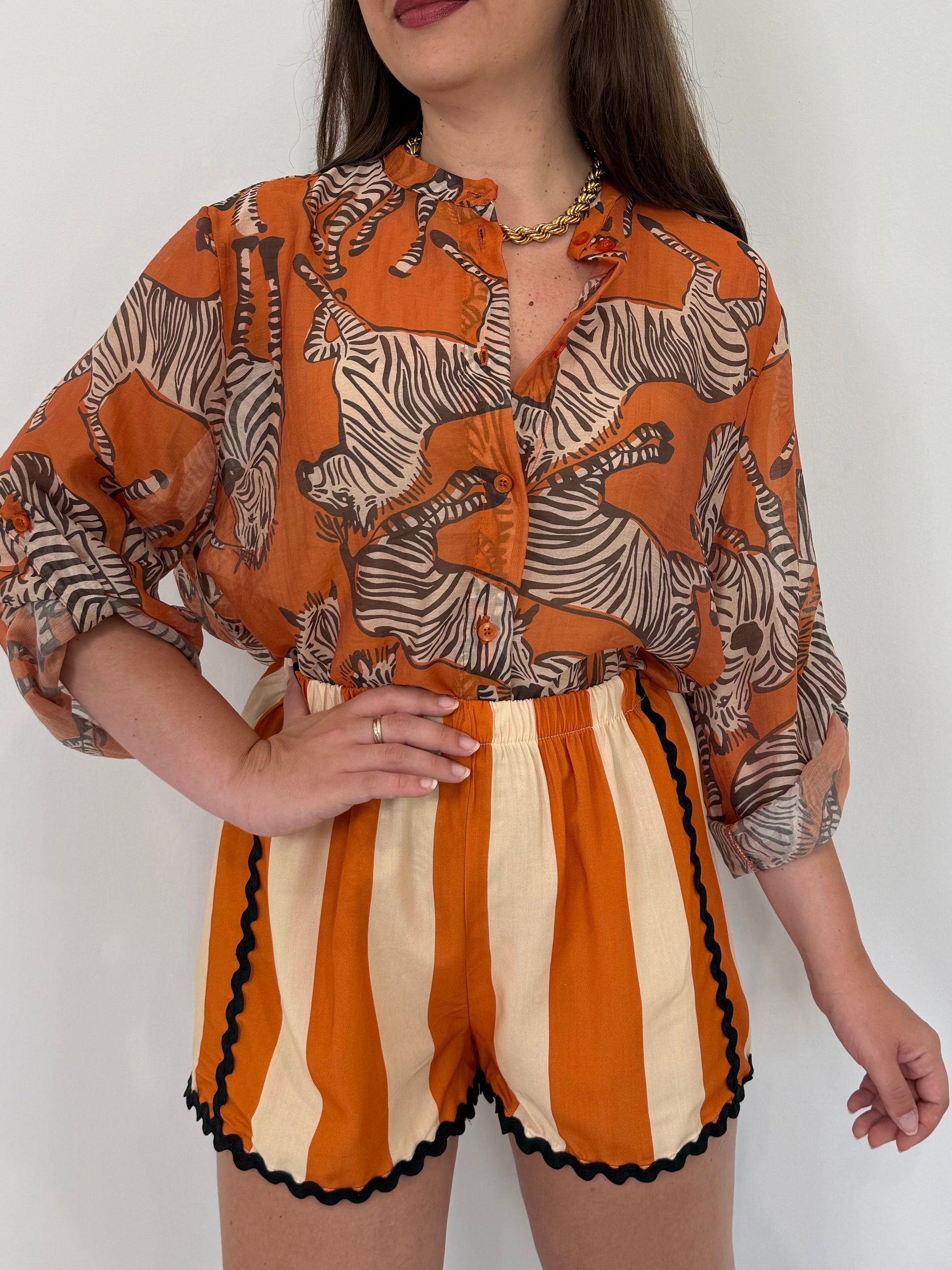 Haveone - Short rigato arancio con trinetta