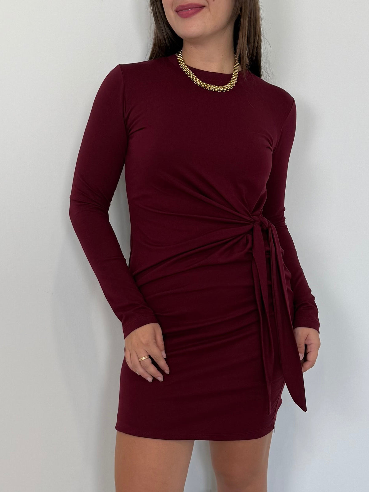 Haveone - Abito corto con fiocco bordeaux