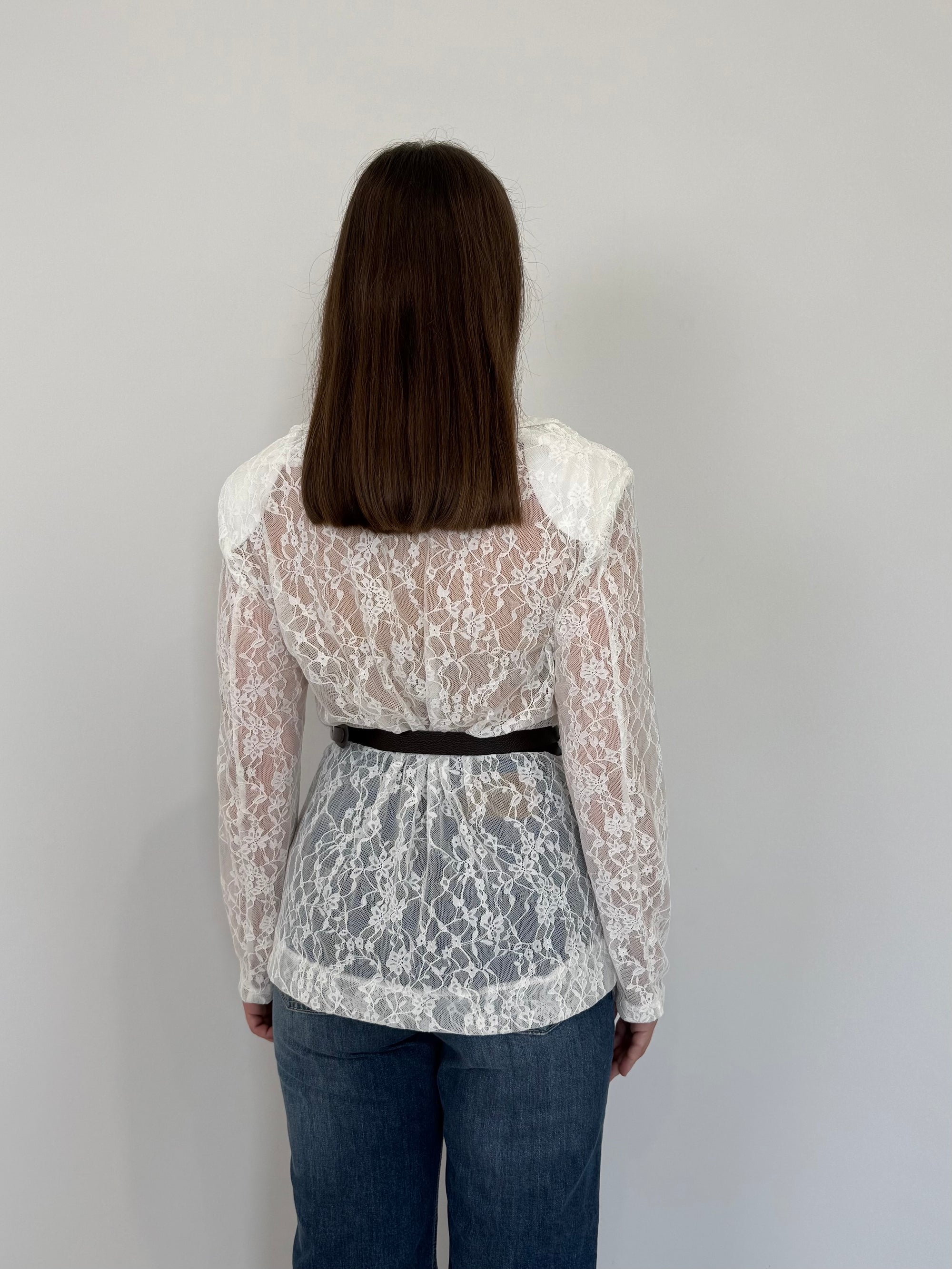 Haveone - Giacca in pizzo con cinture bianca