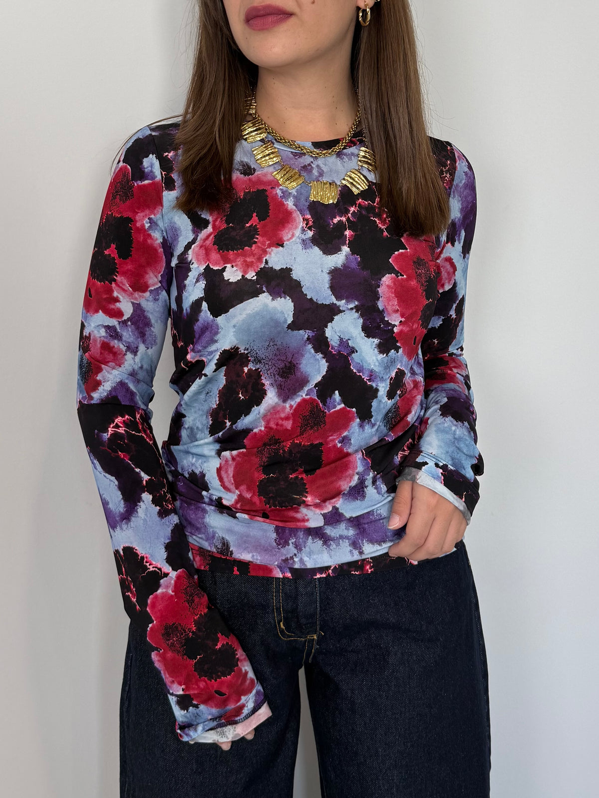 Tensione In - Maglia in tulle fiori blu