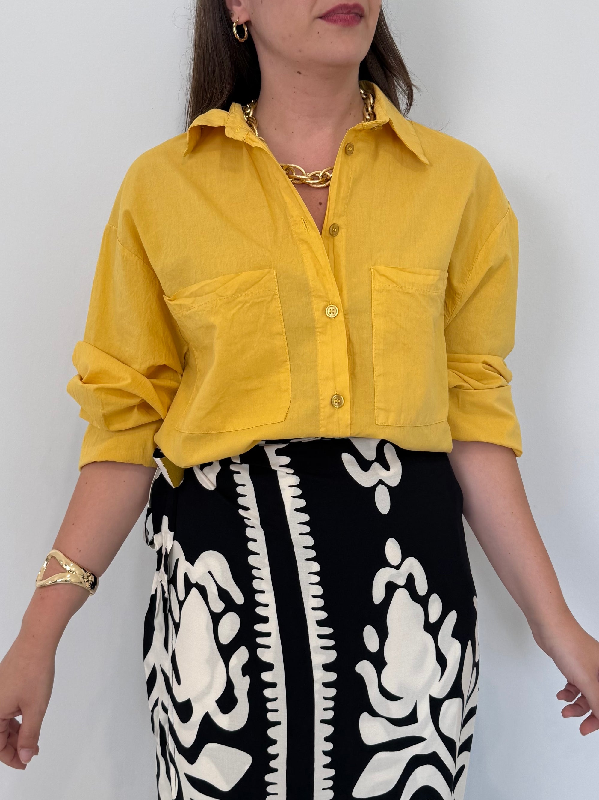 Haveone - Camicia leggera in cotone gialla