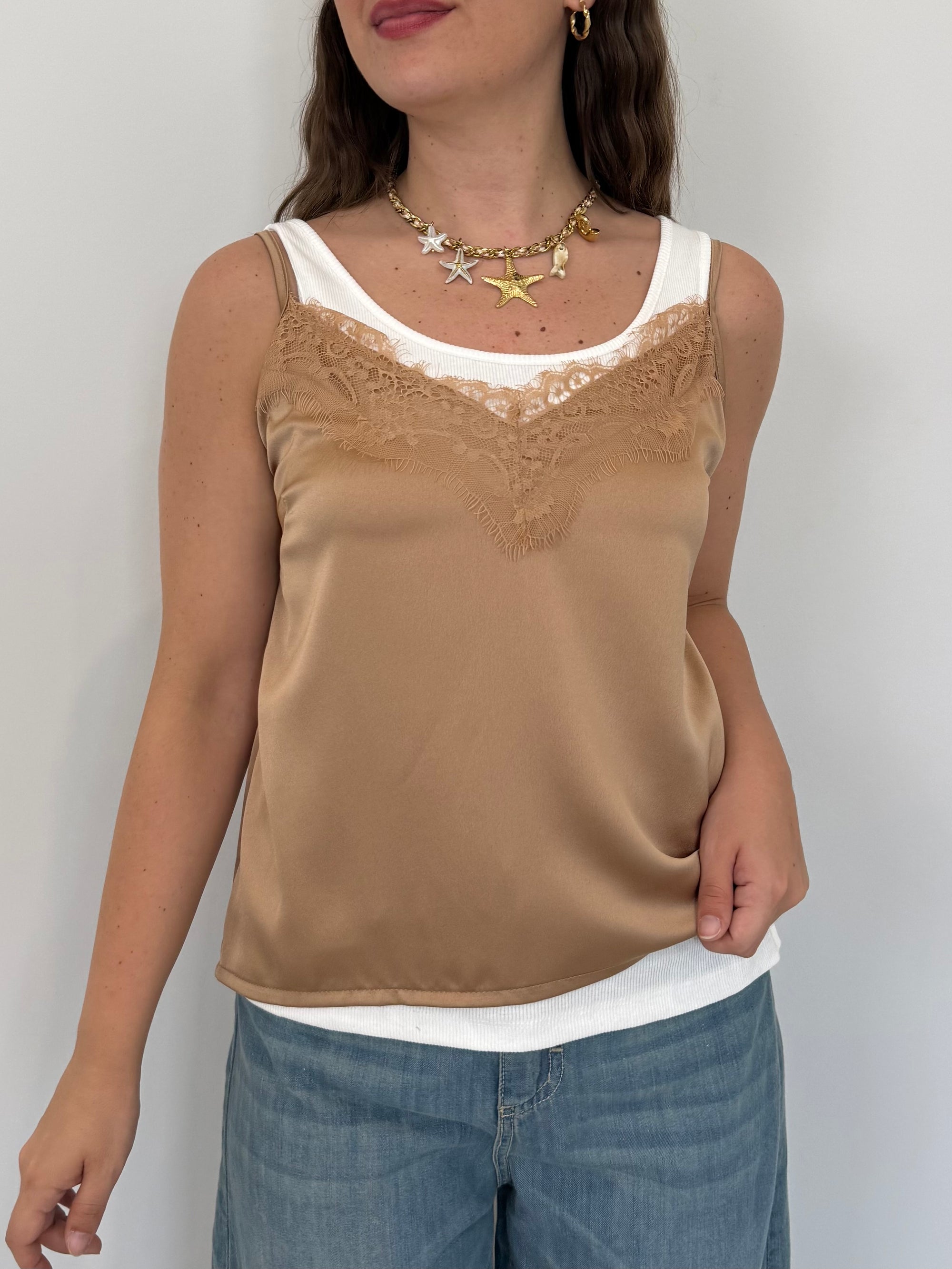 Haveone - Canotta doppia camel/bianco