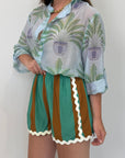 Haveone - Short rigato acquamarina con trinetta