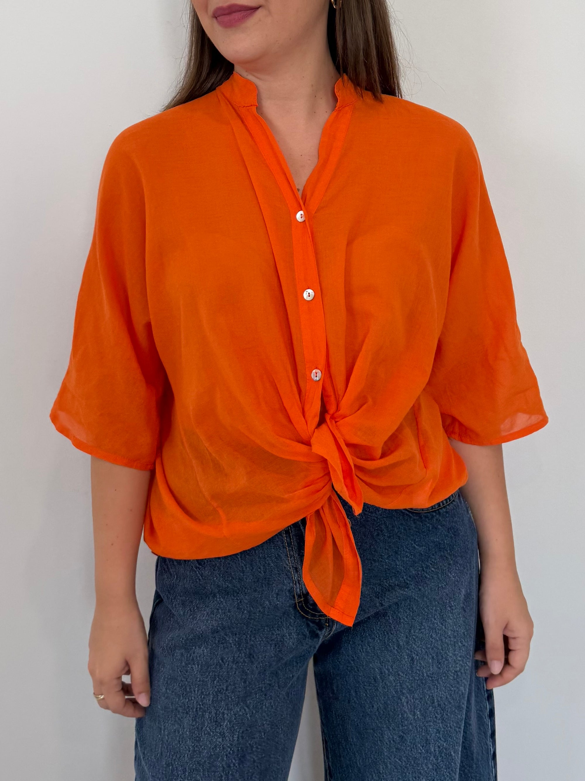 Tensione in - Camicia in mussola di cotone papaya