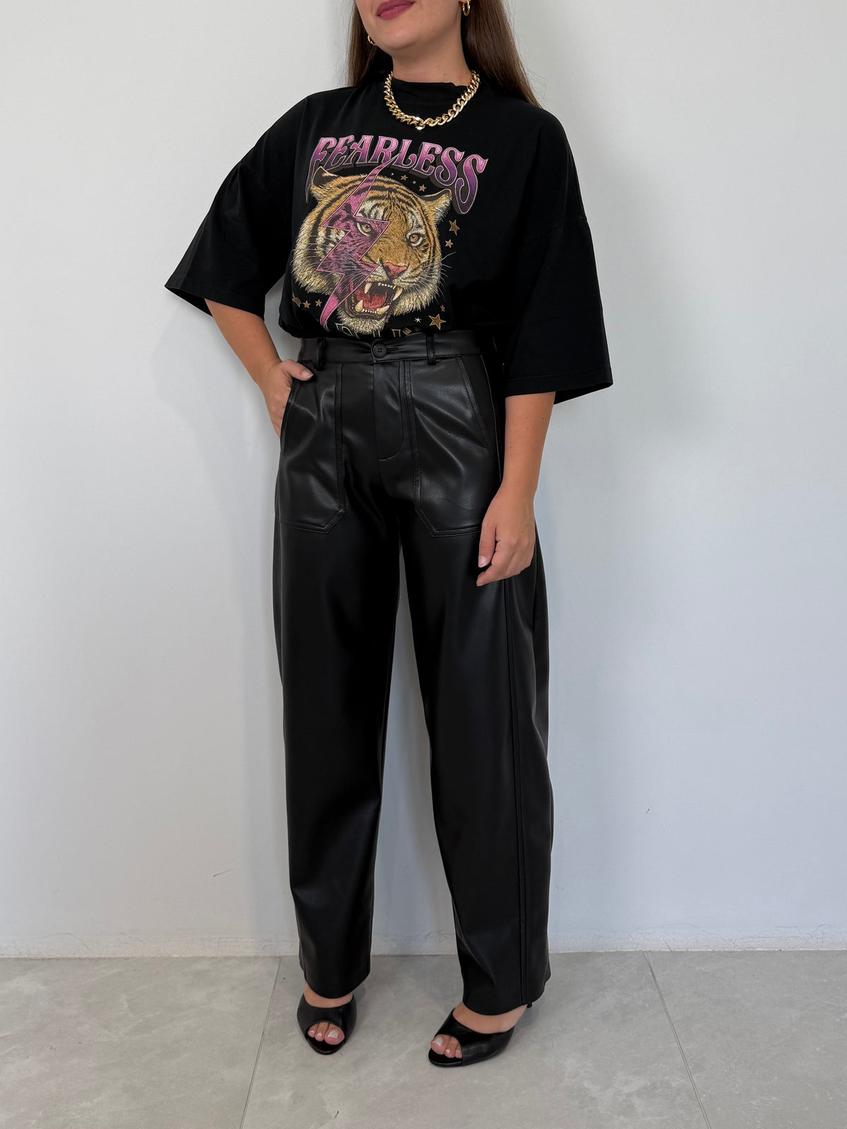 SusyMix - Pantalone similpelle no stellina nero