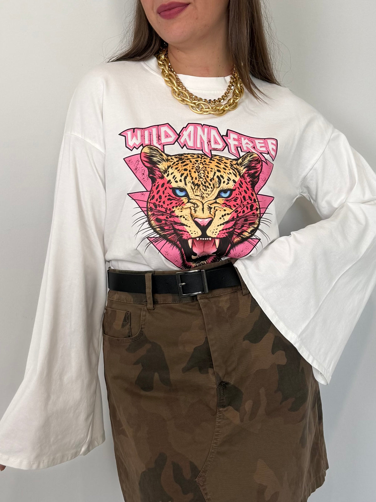 SusyMix - Maglia manica calla con tigre bianca