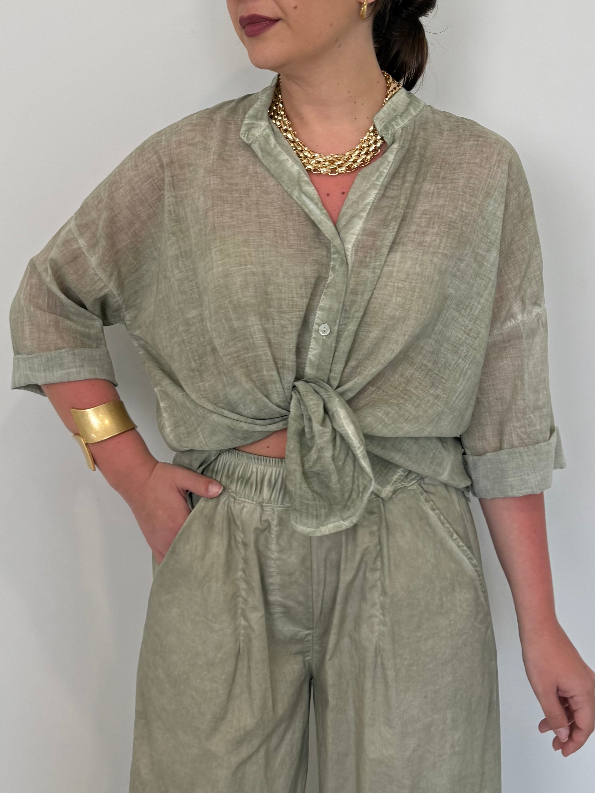 Haveone - Camicia in mussola di cotone verde