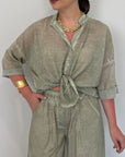 Haveone - Camicia in mussola di cotone verde