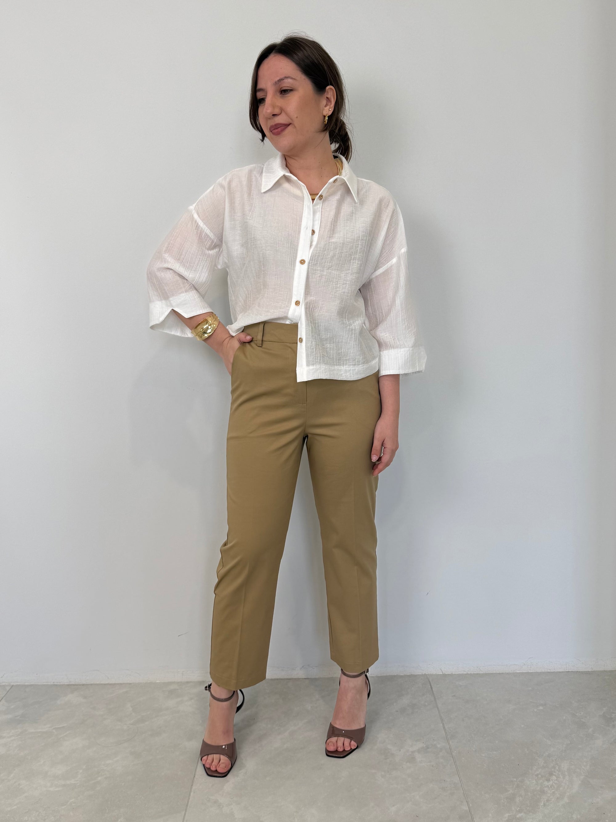 Tensione In - Pantalone sigaretta sabbia