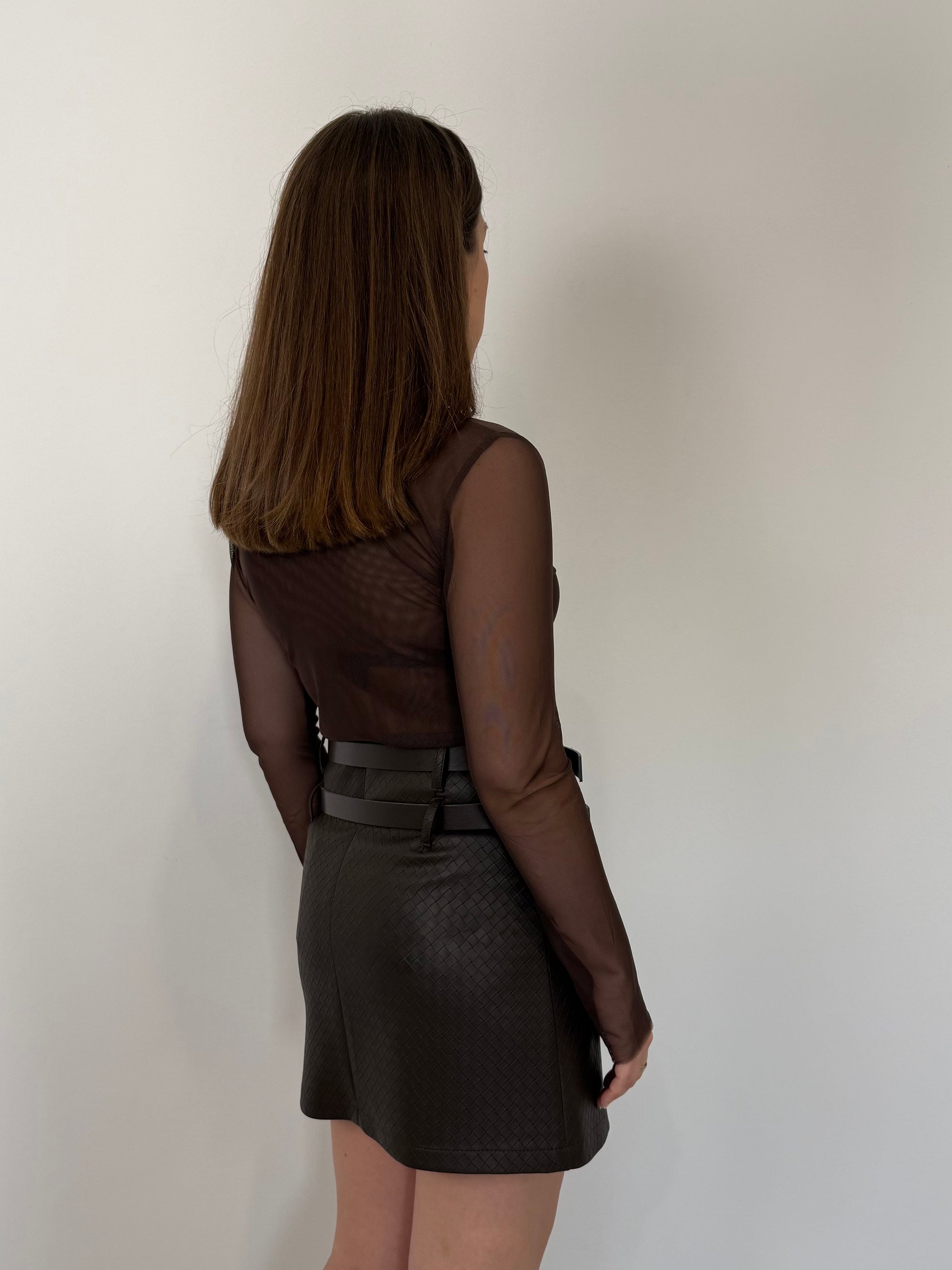 Haveone - Gonna ecopelle intrecciata moro