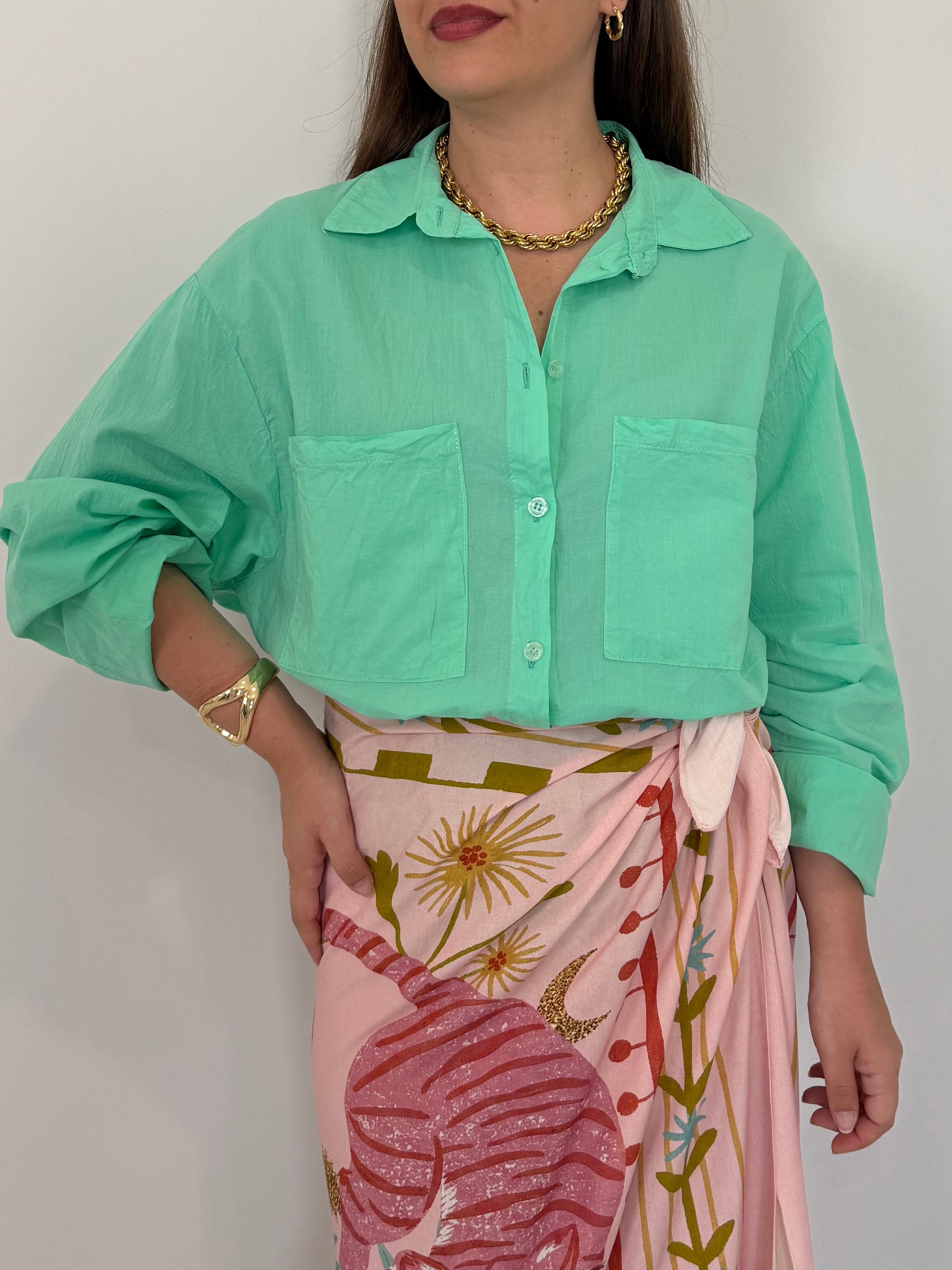 Haveone - Camicia doppia tasca acqua marina