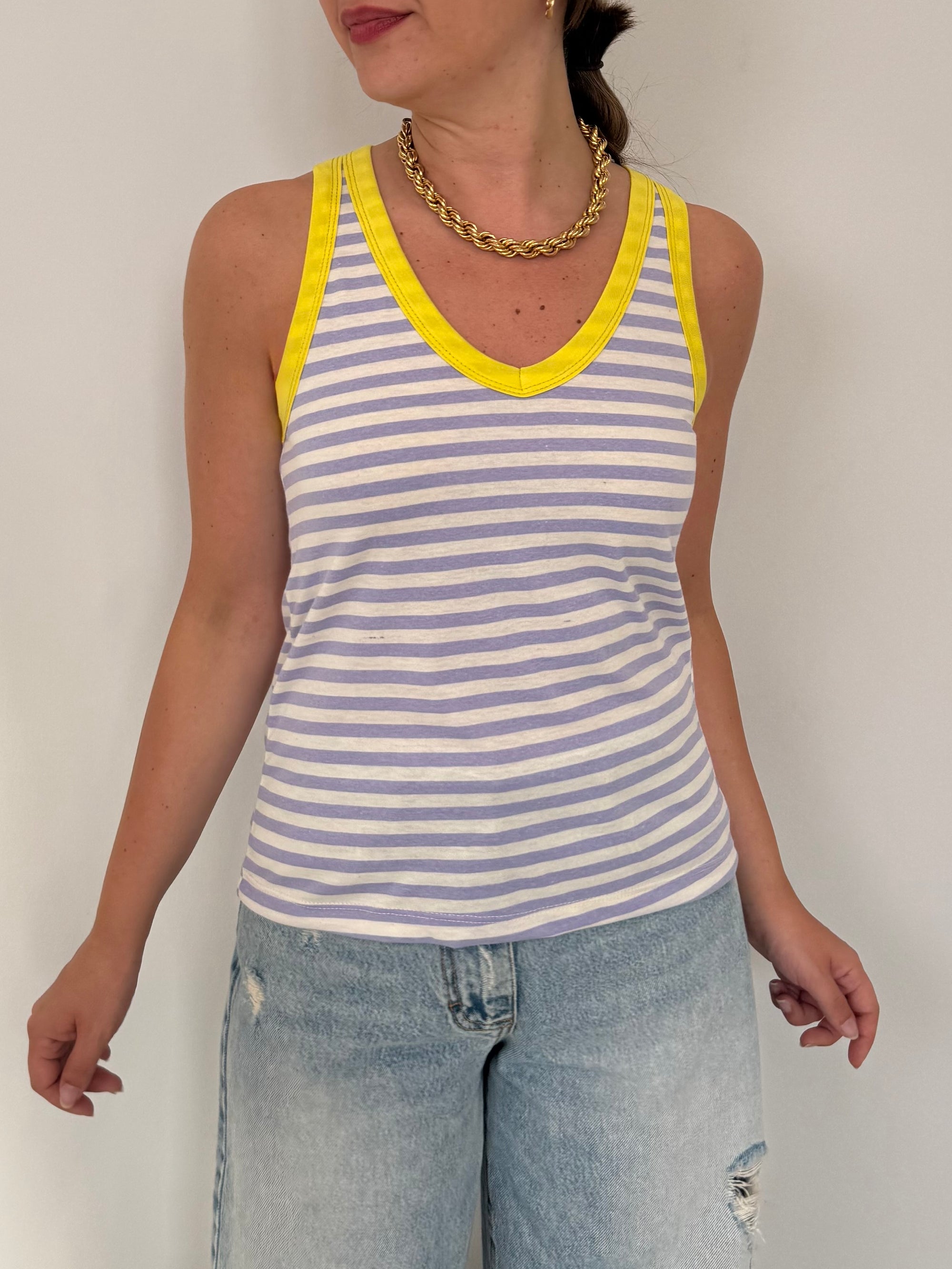 SusyMix - Canotta righe viola contrasto giallo