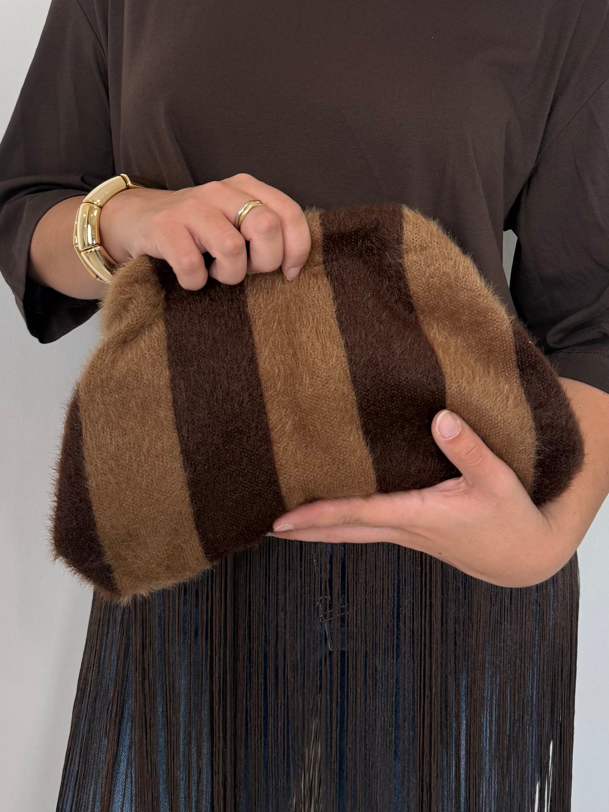 Civico23 - Borsa pouf righe moro/tabacco