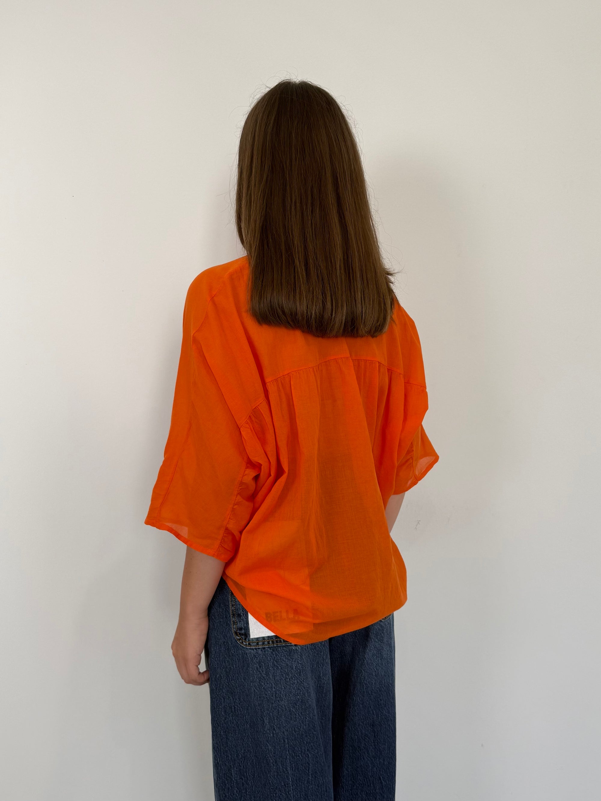 Tensione in - Camicia in mussola di cotone papaya