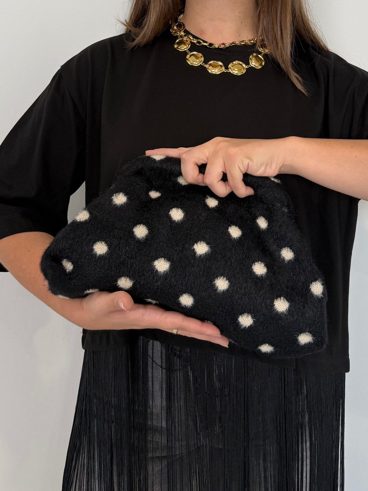 Civico23 - Borsa pouf pois nera/beige
