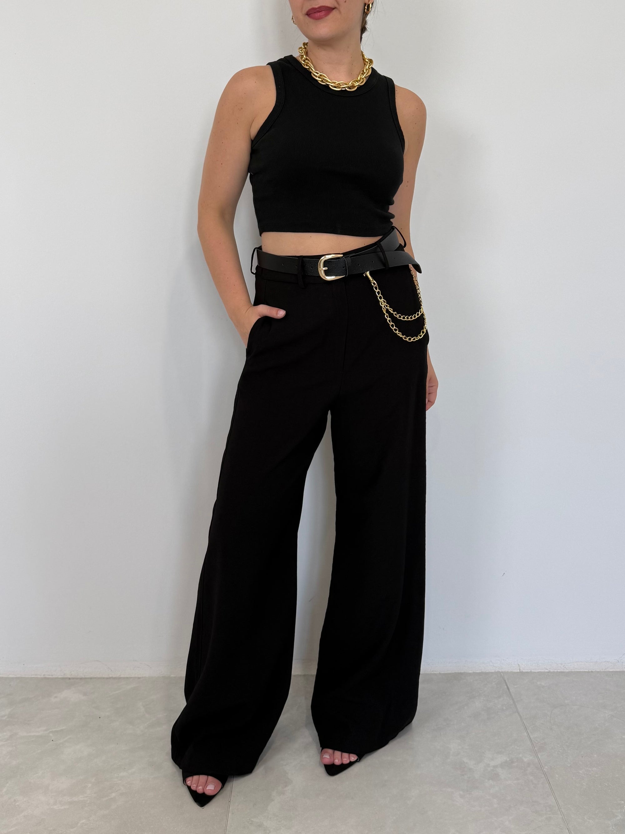 Haveone - Pantalone con cintura catena nero