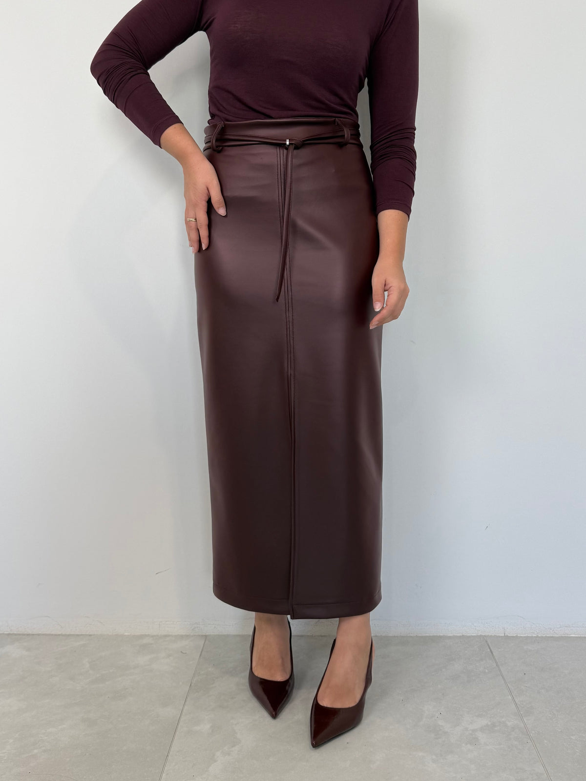 Haveone - Gonna ecopelle con spacco bordeaux