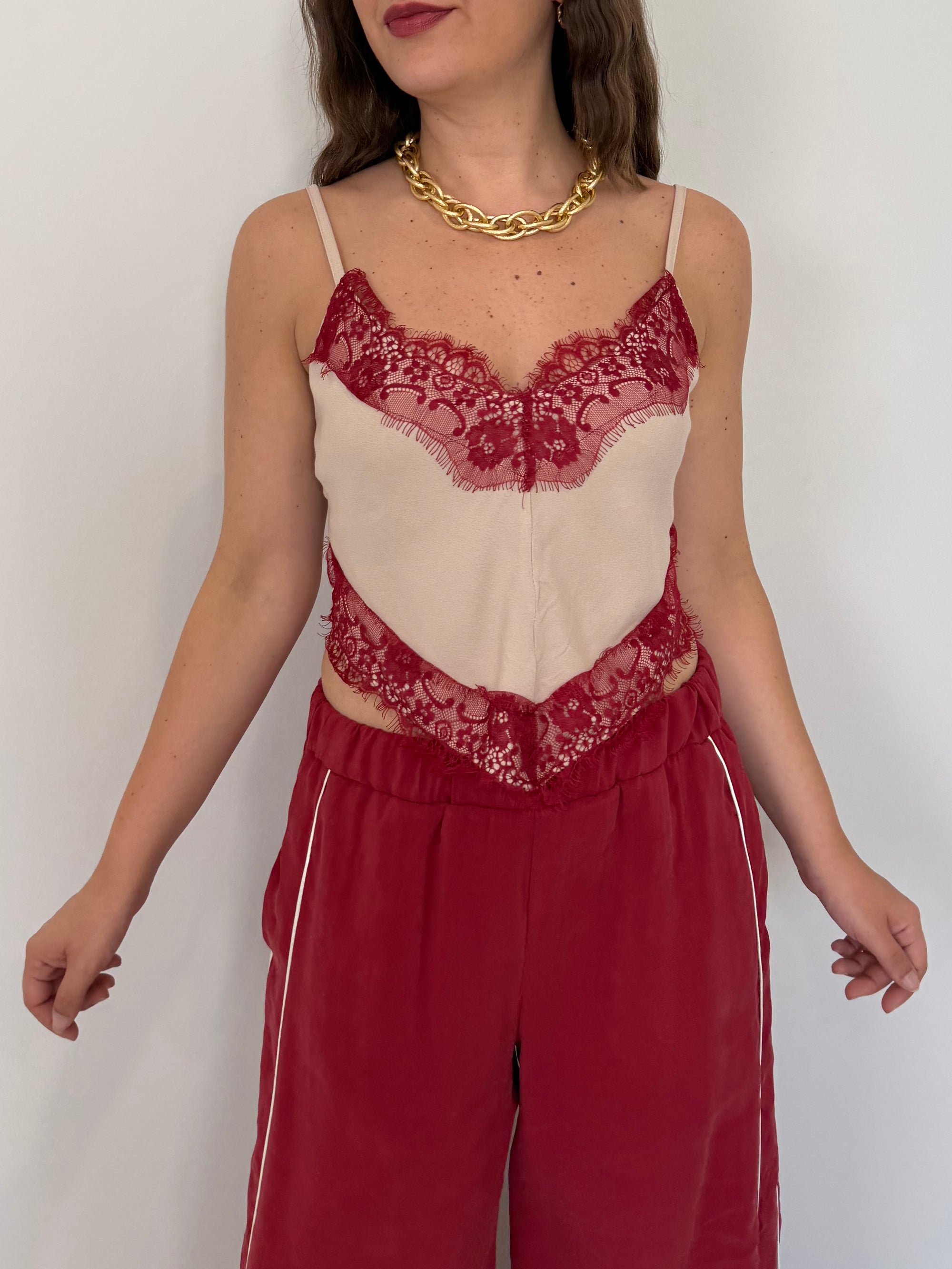 Haveone - Top punte in pizzo beige