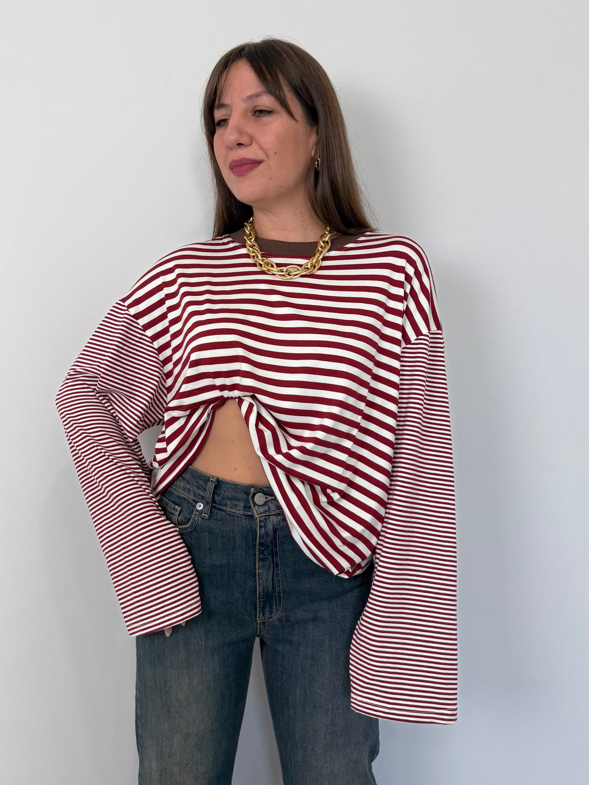 Haveone - Maglia over scatola bordeaux collo moro