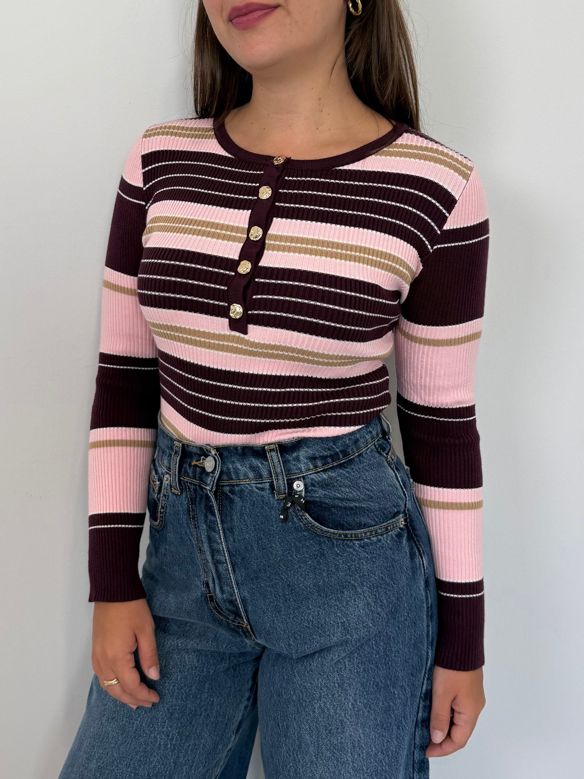Civico23 - Body in maglia a righe vino