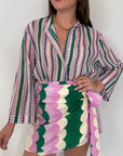 Tensione - Camicia geometrica rosa e verde