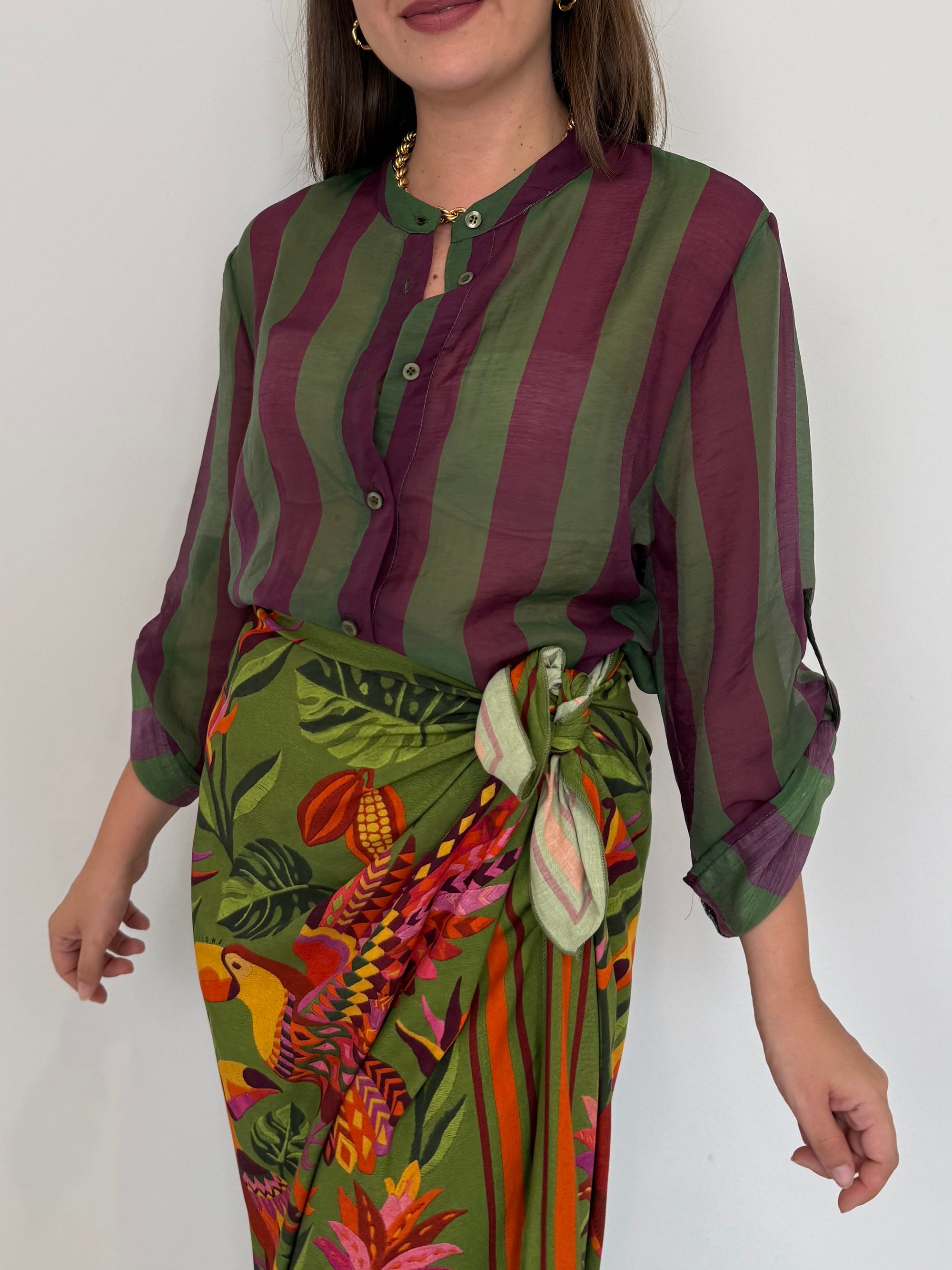 Haveone - Camicia righe larghe verde viola