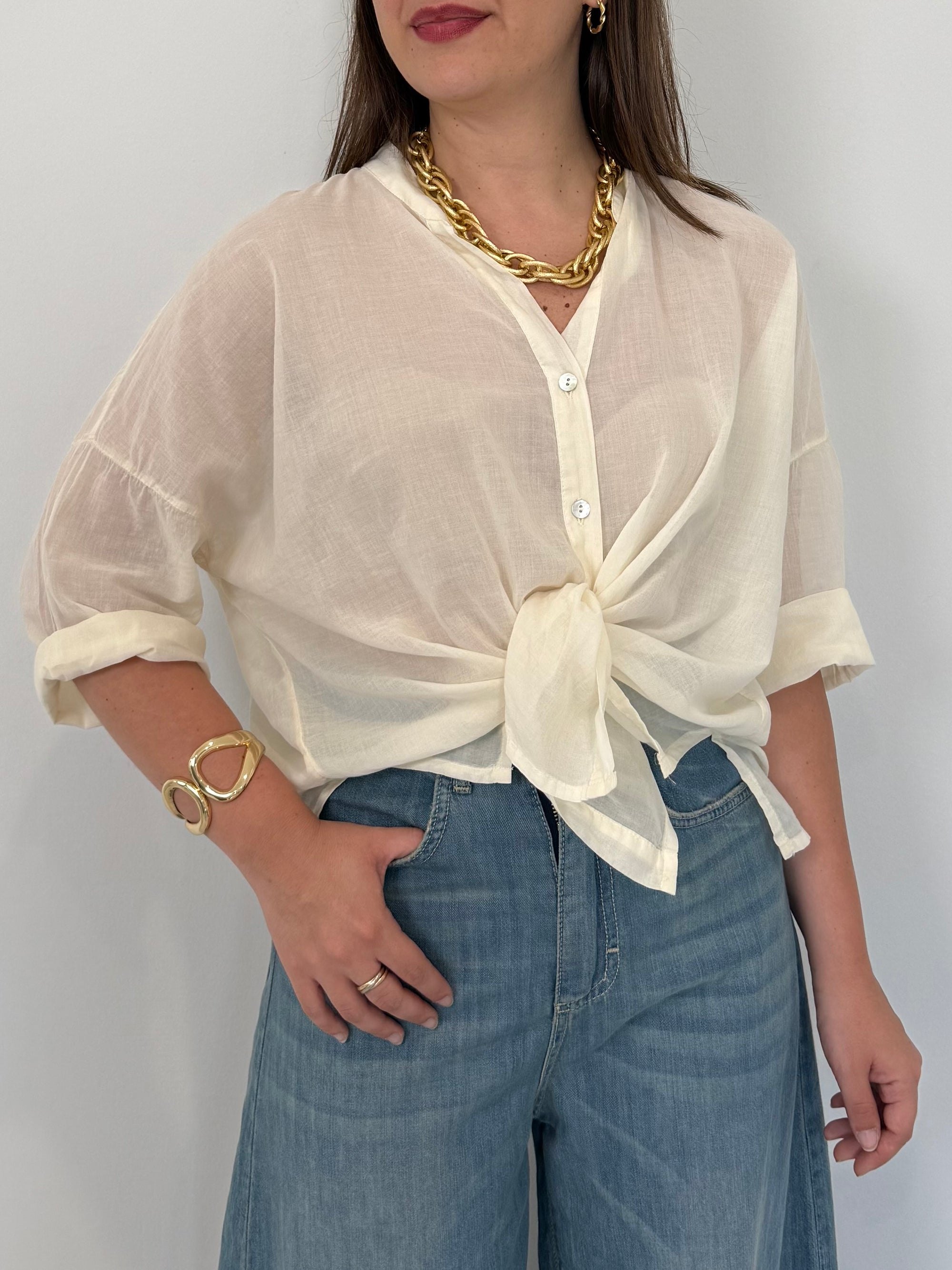 Haveone - Camicia in mussola di cotone burro