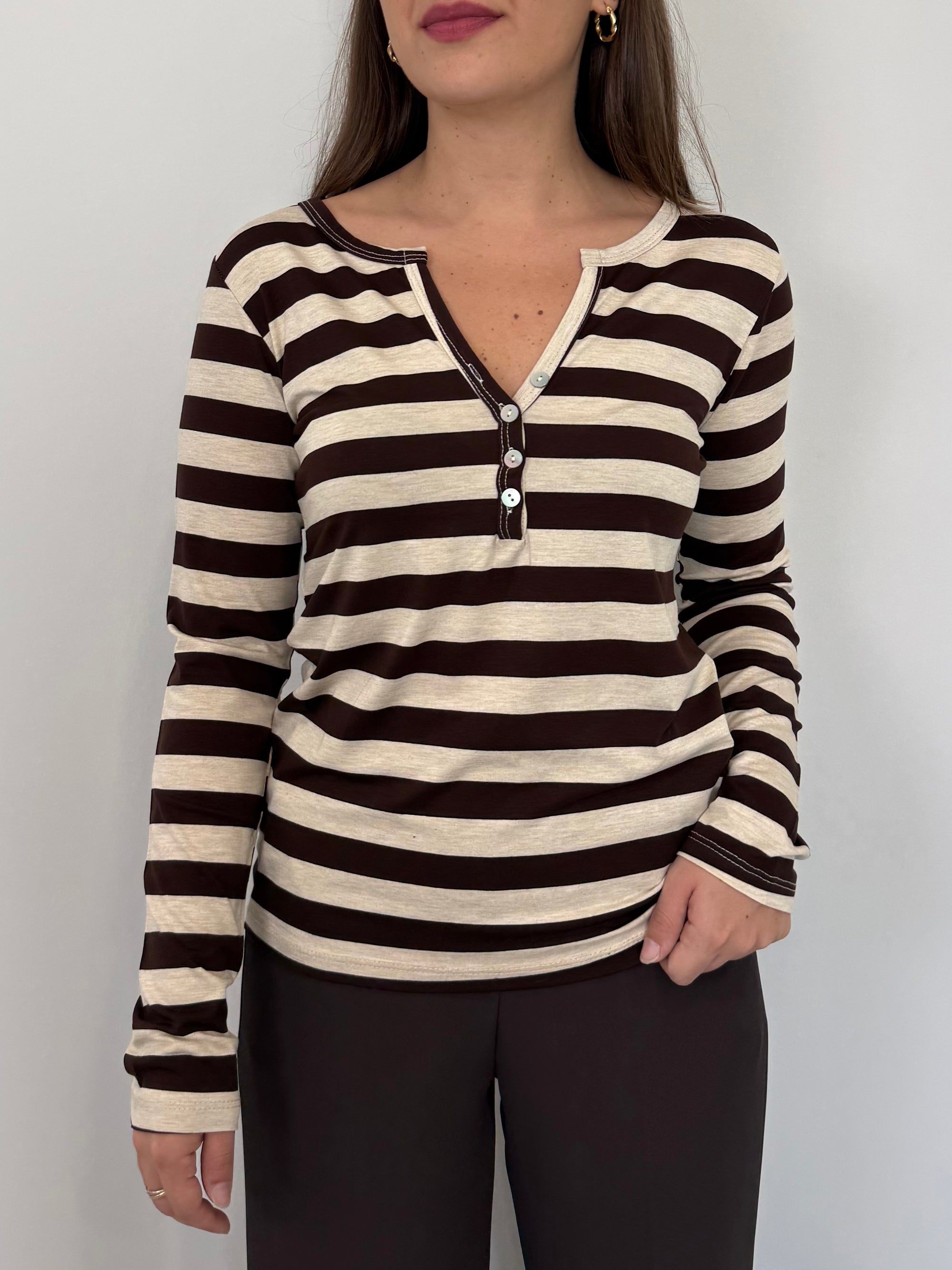 SusyMix - Maglia serafino riga moro