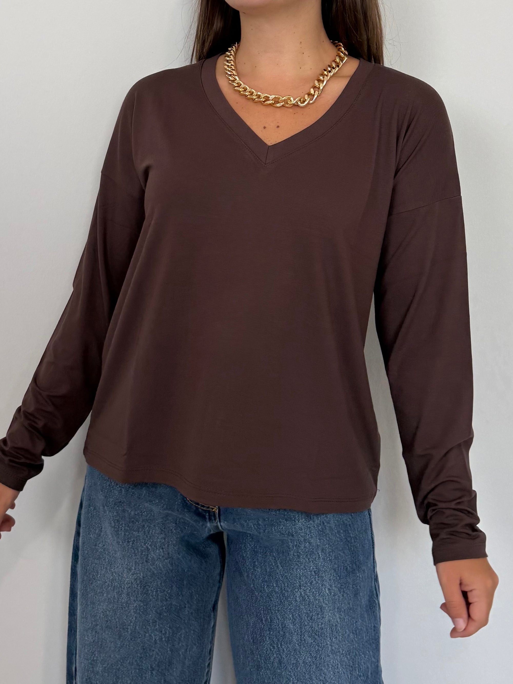 SusyMix - Maglia scatola scollo V moro