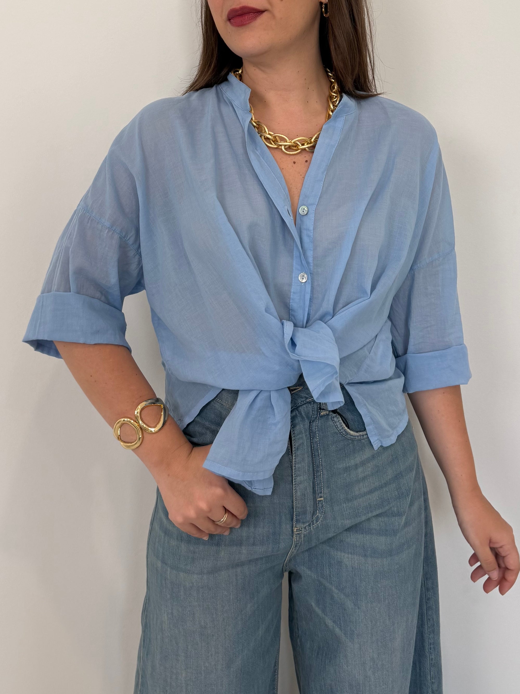 Haveone - Camicia in mussola di cotone celeste
