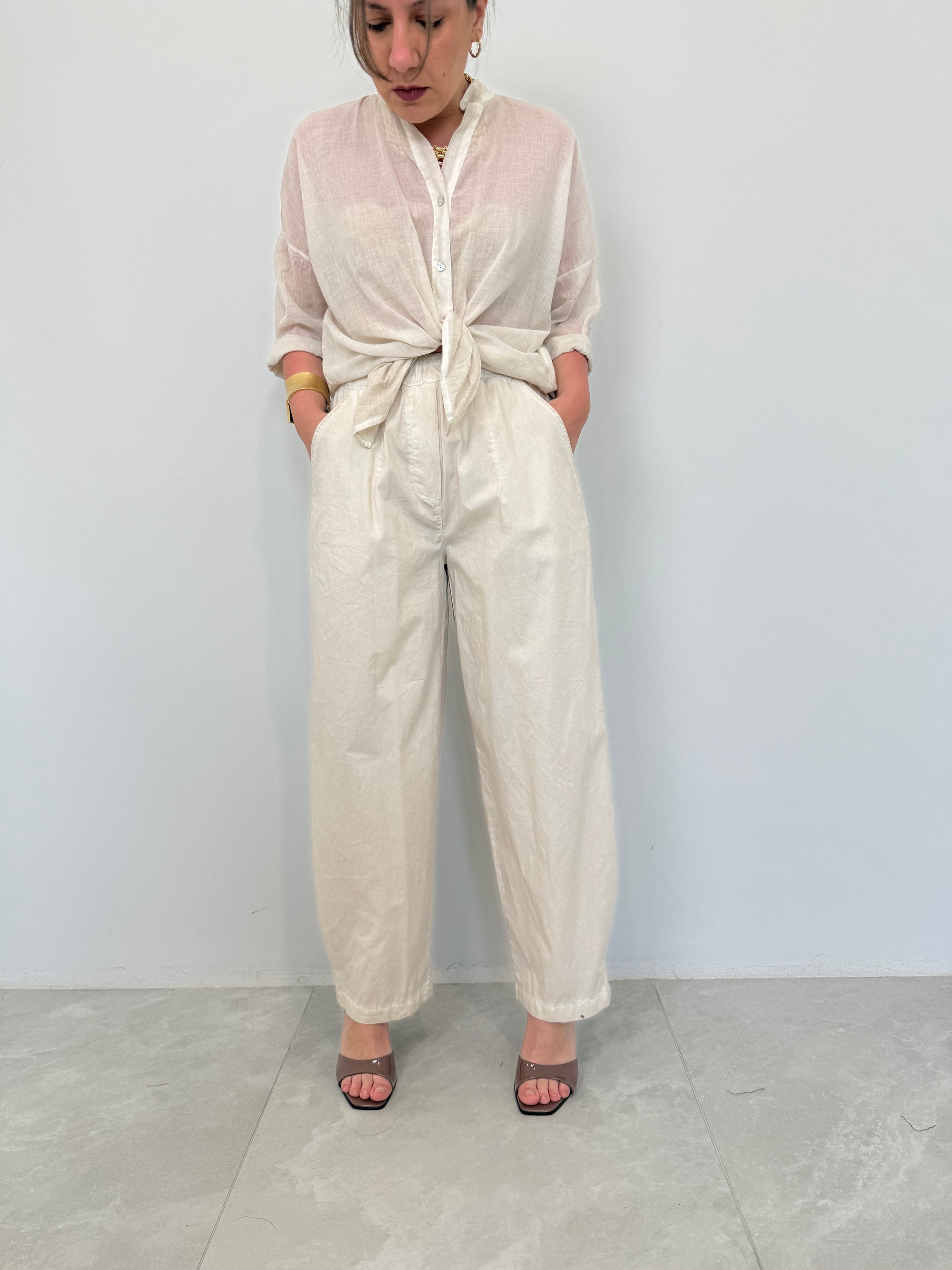 Haveone - Pantalone barrel beige