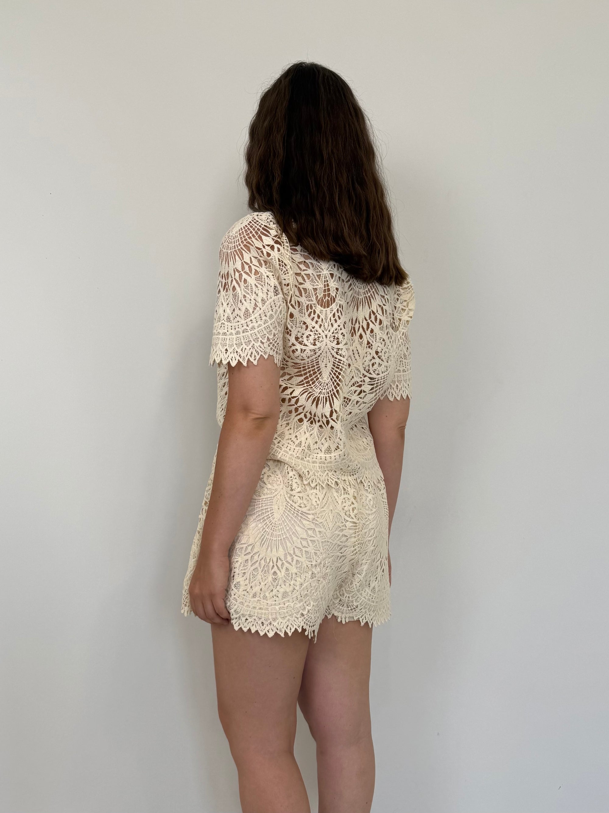 Haveone - Short in pizzo farfalla beige