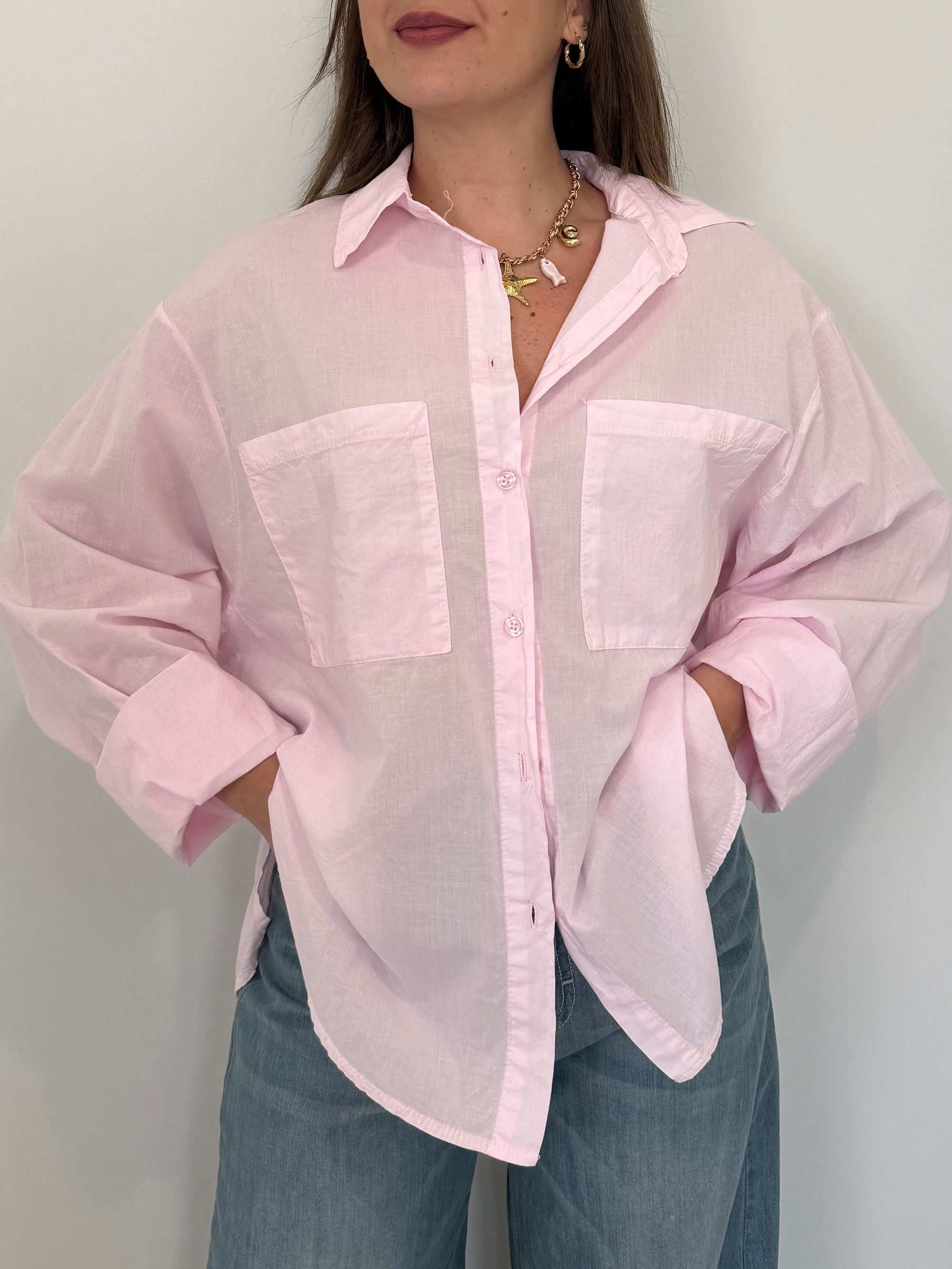 Haveone - Camicia leggera in cotone rosa