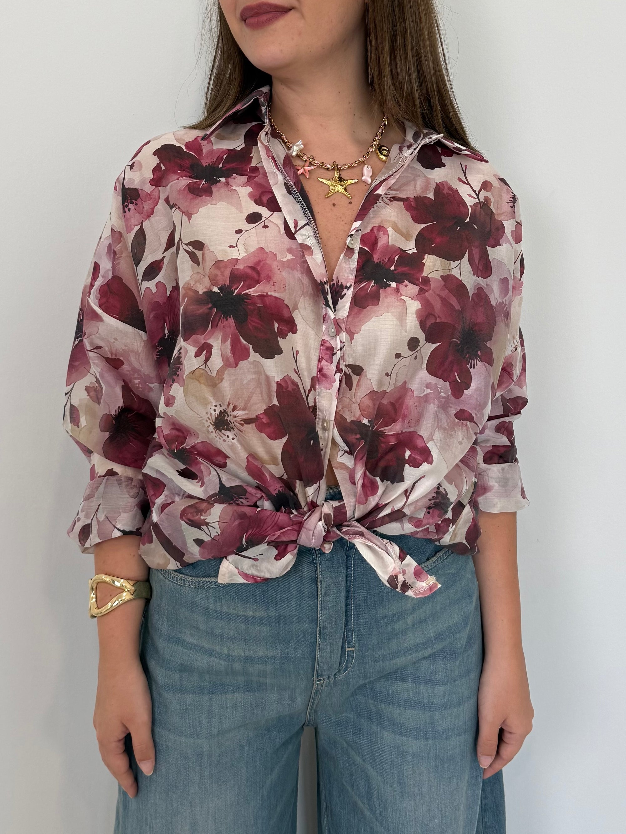 SusyMix - Camicia floreale con fiocco magenta