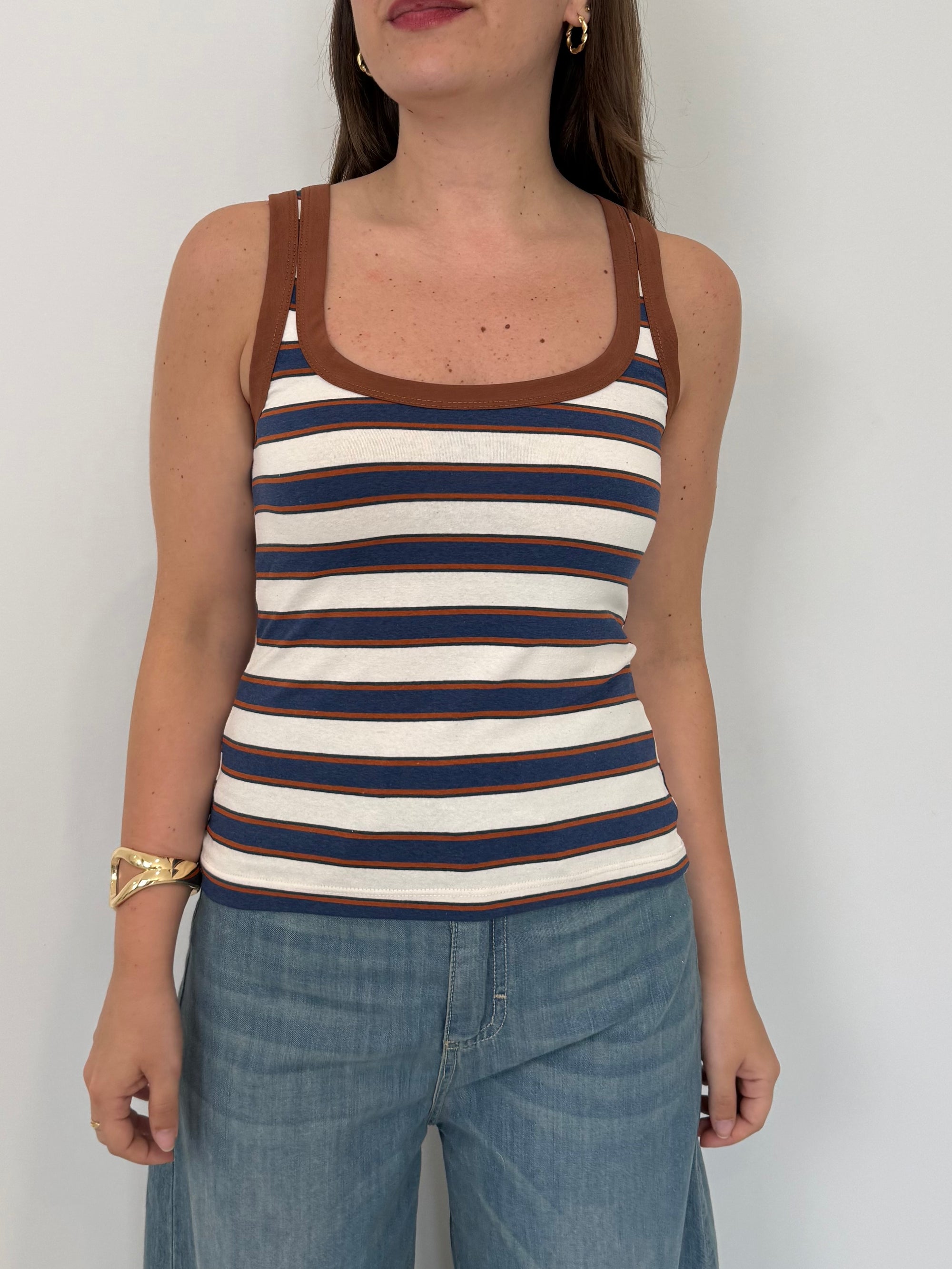 Haveone - Canotta righe blu contrasto moro