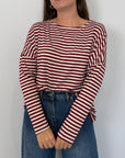 SusyMix - Maglia scatola scollo barca righe bordeaux