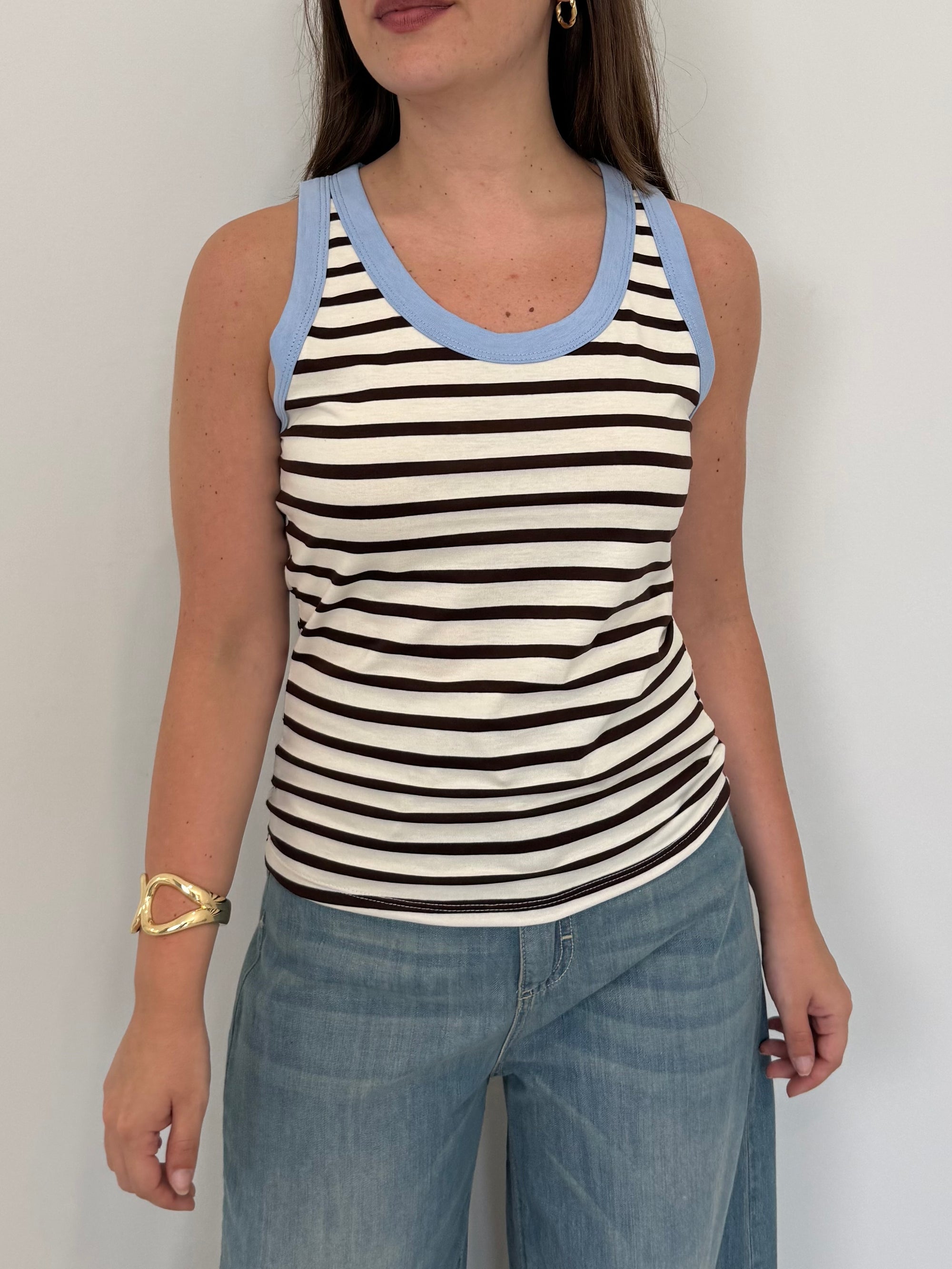SusyMix - Canotta righe moro contrasto azzurro