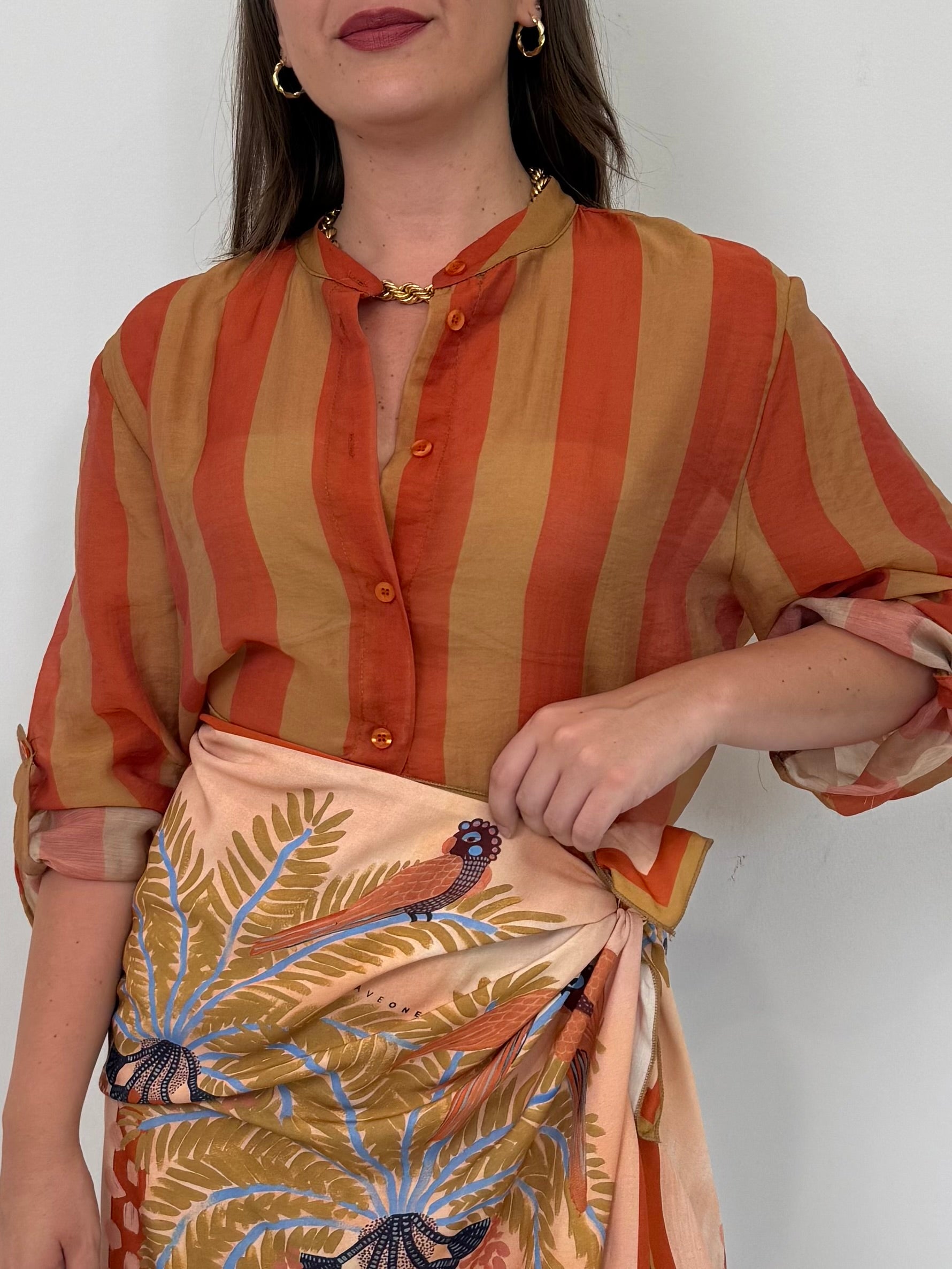 Haveone - Camicia righe larghe arancione/sabbia