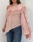 Haveone - Maglia monospalla con pizzo rosa