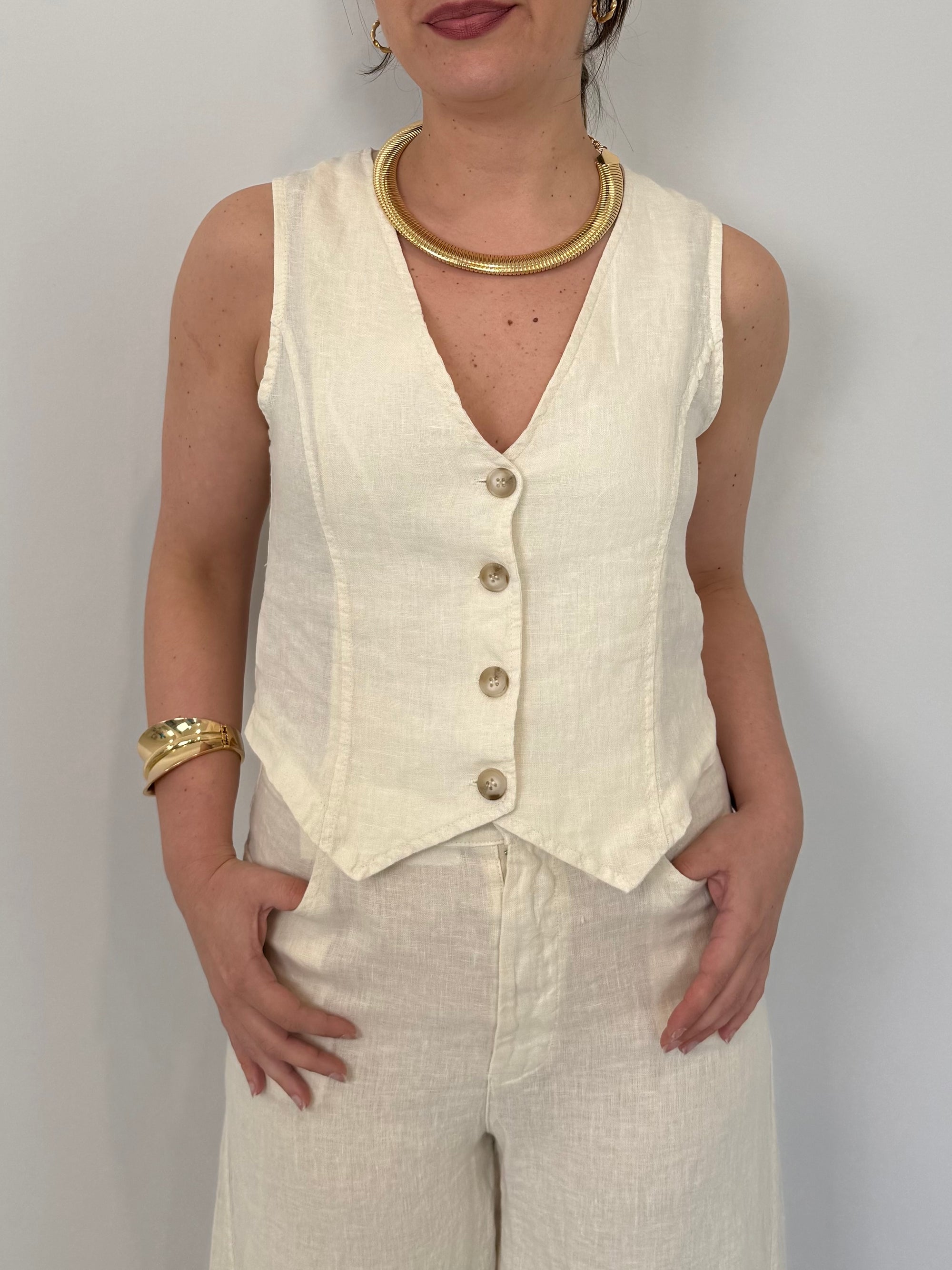 Haveone - Gilet in lino burro
