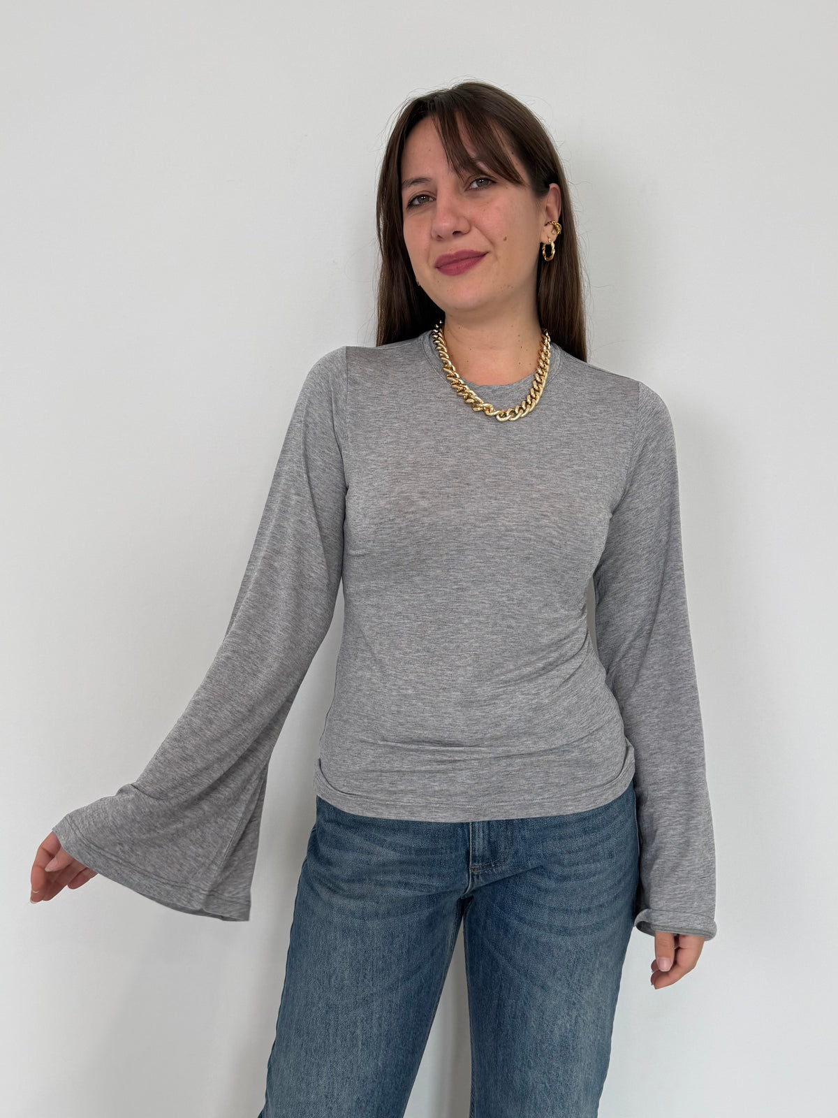 Haveone - Maglia Modal e Lana manica calla grigia