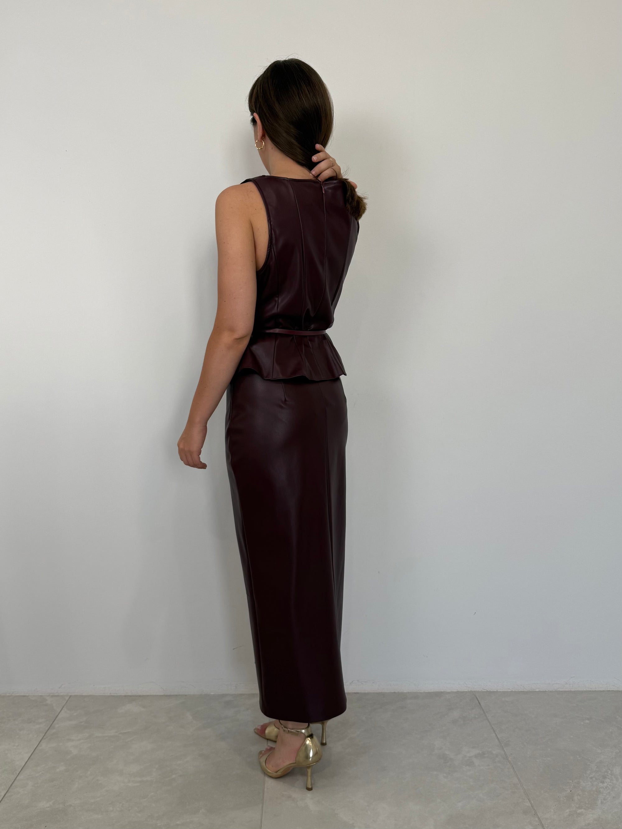 SusyMix - Top godet in similpelle burgundy