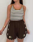 Haveone - Short con ricamo fiori moro