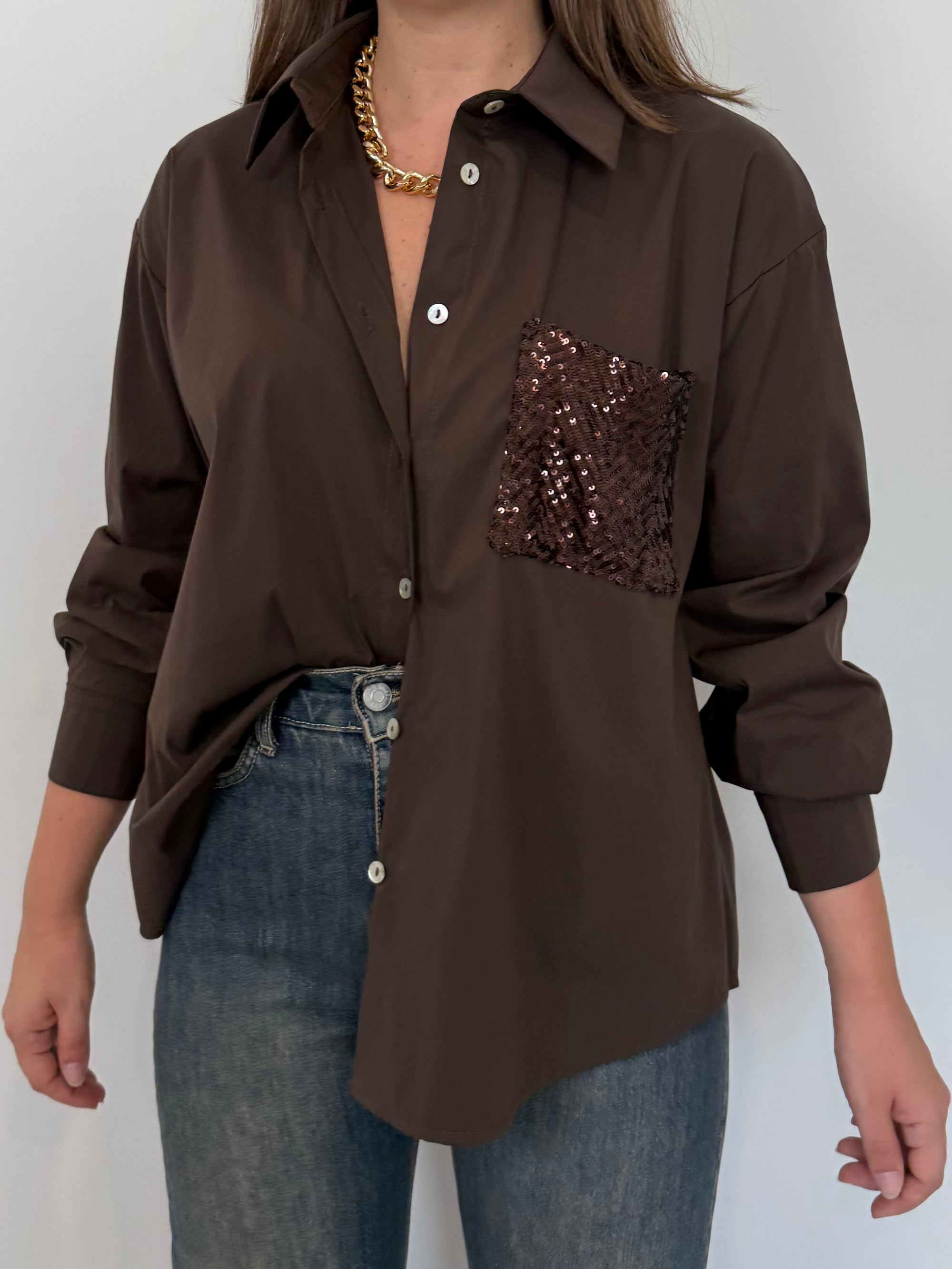 SusyMix - Camicia moro con tasca paillettes