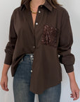 SusyMix - Camicia moro con tasca paillettes