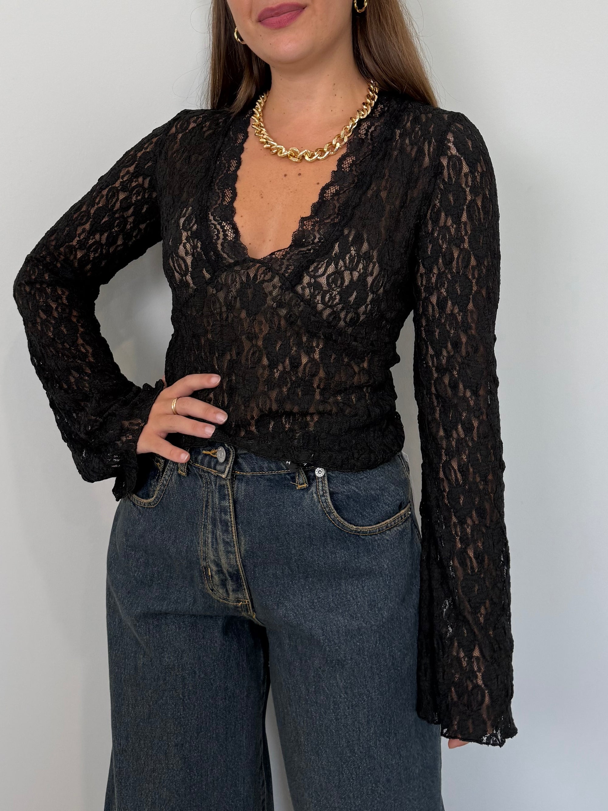 Haveone - Maglia in pizzo nera