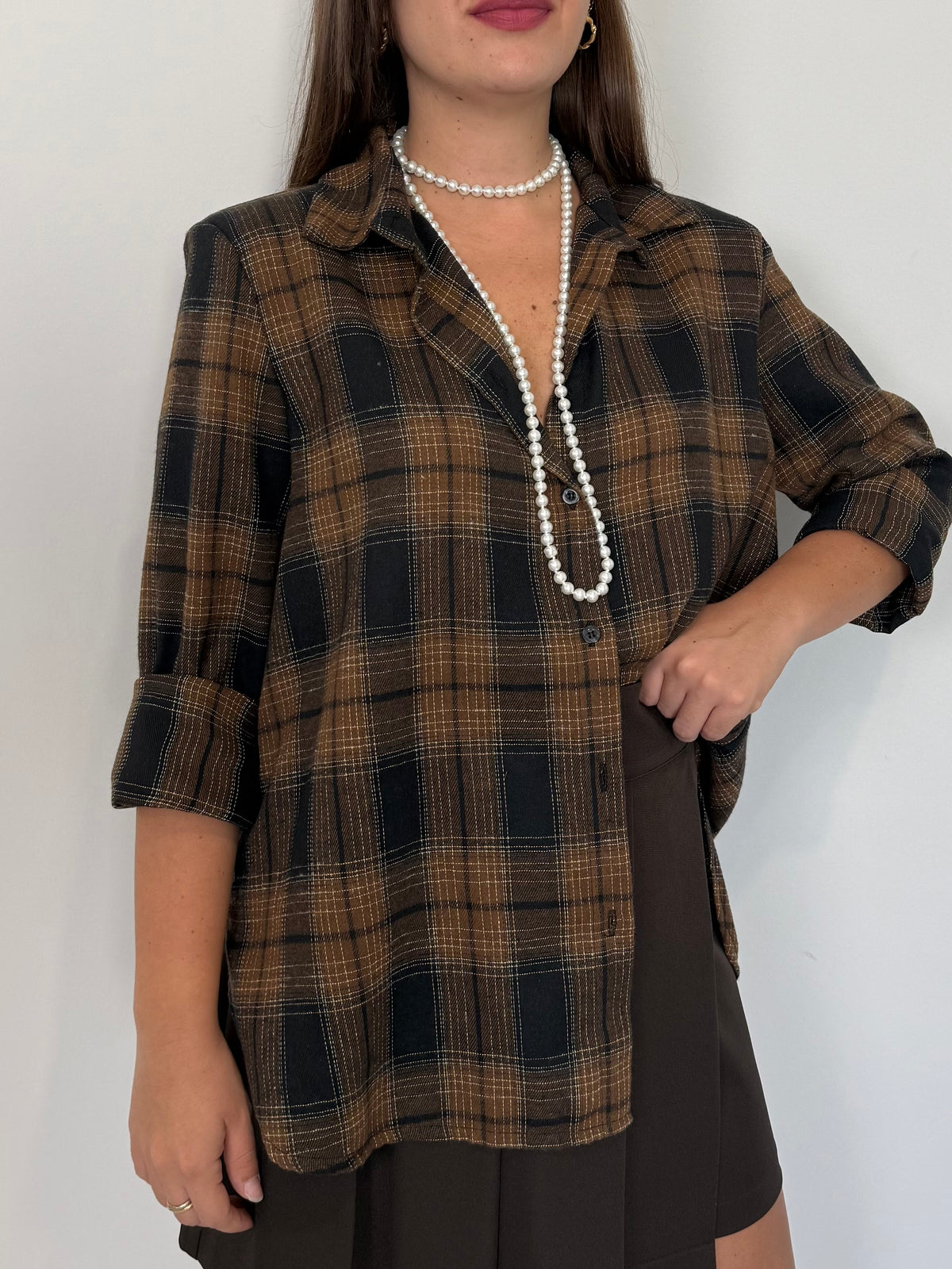 SusyMix - Camicia in flanella con collana perla