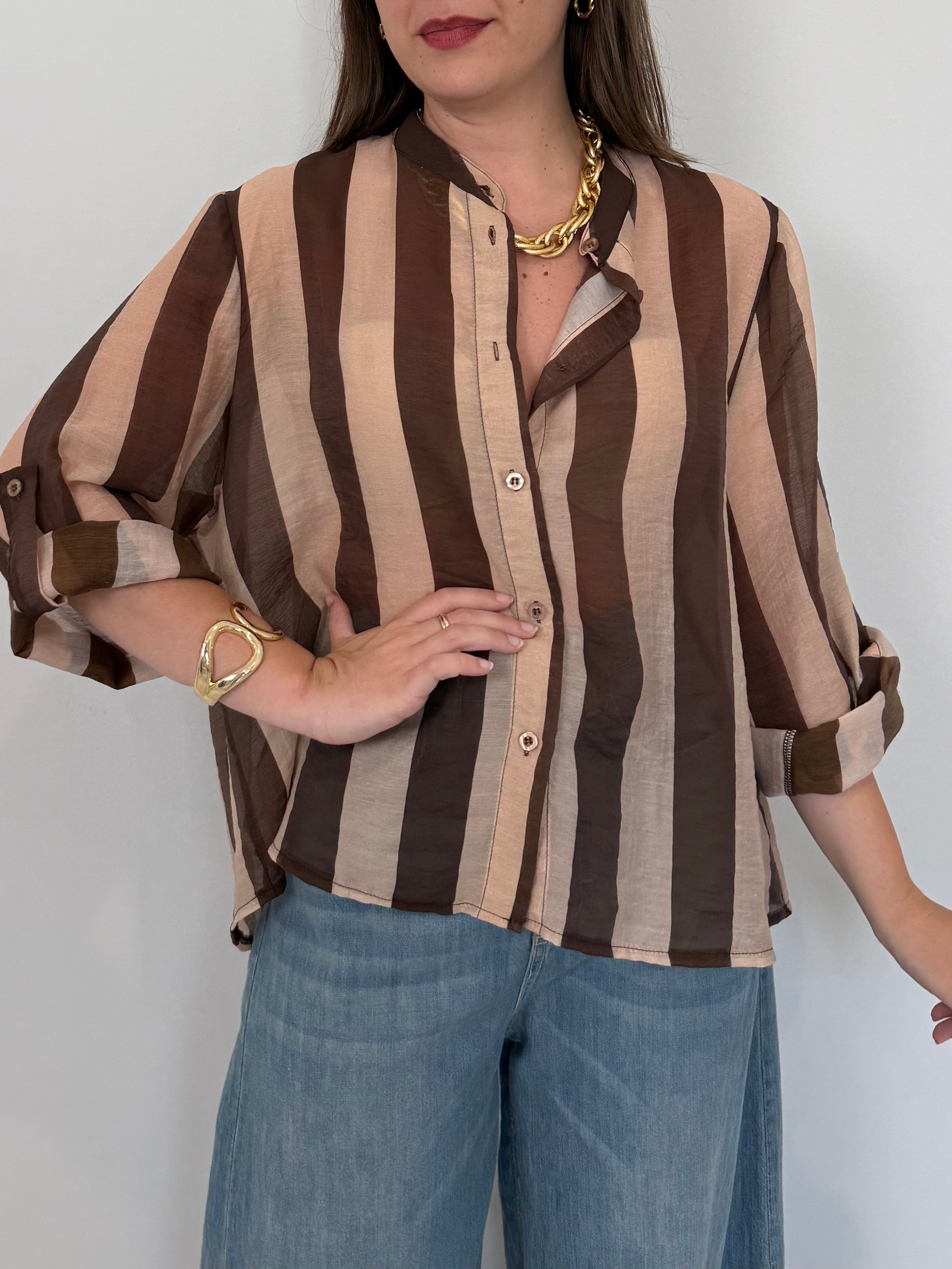 Haveone - Camicia righe larghe moro